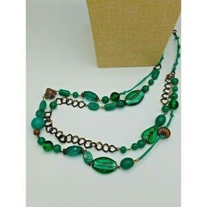 Teal Blue Green Beaded Necklace Multi-Strand Long